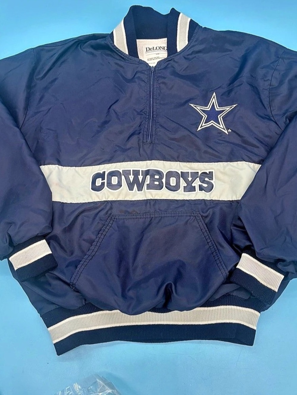 VTG 90s DeLong Dallas Cowboys 1/4 Zip Pullover Jacket Mens Windbreaker Lined XL